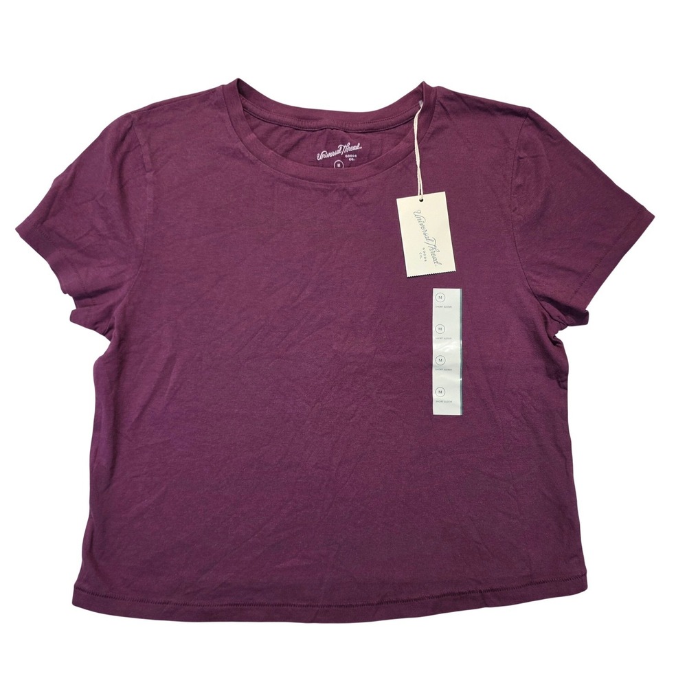 Universal Thread Womens Purple Short Sleeve Crop Cotton T-Shirt Size M NWT